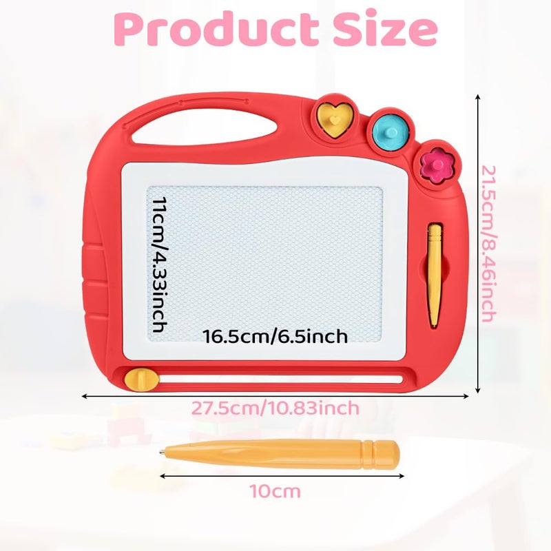 OFFCUP Magic Slate for Children, Baby Toy 1-5 Years Old 4 Colours Magnetic Drawing Board with Pen and 3 Stamps, Erasable Magnetic Board Educational Toy for Girls Boys, Red - Image 3