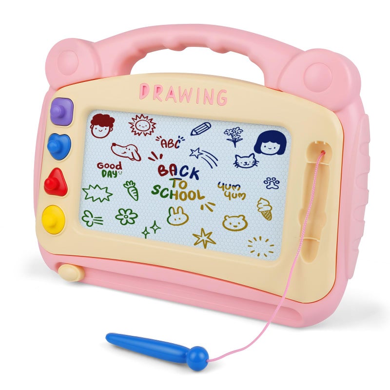 OFFCUP Magic Slate for Children, Baby Toy 1-5 Years Old 4 Colours Magnetic Drawing Board with Pen and 3 Stamps, Erasable Magnetic Board Educational Toy for Girls Boys, Red - Image 1