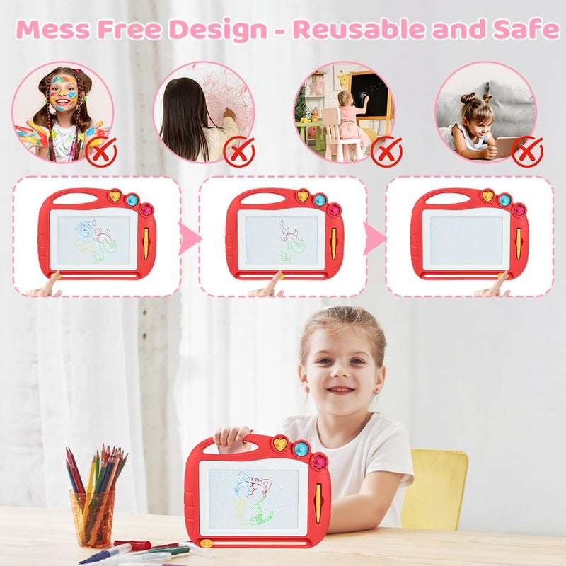 OFFCUP Magic Slate for Children, Baby Toy 1-5 Years Old 4 Colours Magnetic Drawing Board with Pen and 3 Stamps, Erasable Magnetic Board Educational Toy for Girls Boys, Red - Image 5