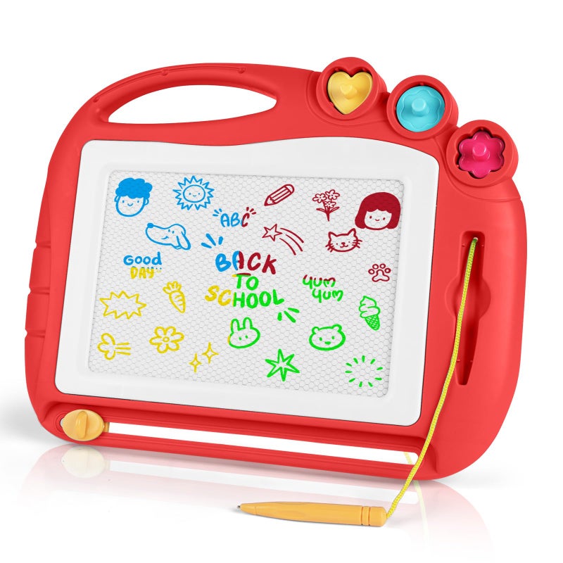 OFFCUP Magic Slate for Children, Baby Toy 1-5 Years Old 4 Colours Magnetic Drawing Board with Pen and 3 Stamps, Erasable Magnetic Board Educational Toy for Girls Boys, Red - Image 2