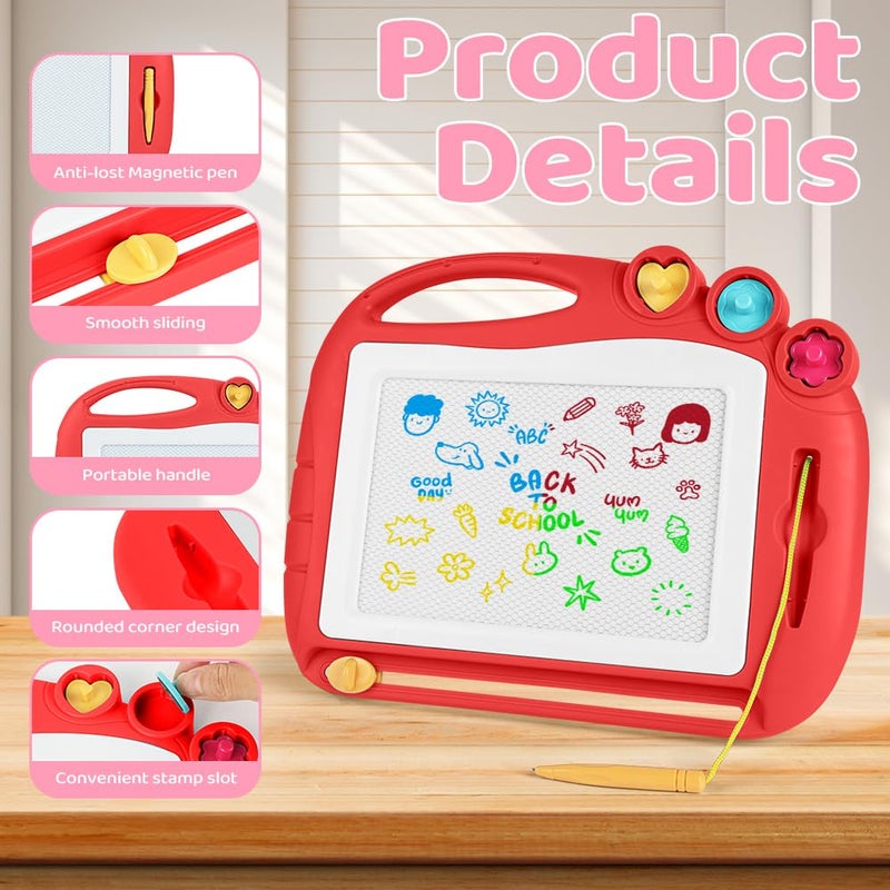 OFFCUP Magic Slate for Children, Baby Toy 1-5 Years Old 4 Colours Magnetic Drawing Board with Pen and 3 Stamps, Erasable Magnetic Board Educational Toy for Girls Boys, Red - Image 4