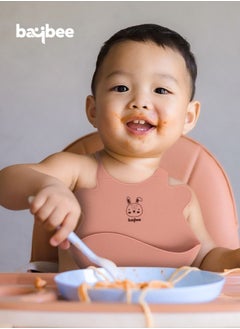 BAYBEE Baybee Baby Silicone Waterproof Bibs for New Born with Pocket & 6 Adjustable Neckline Buttons | Baby Feeding Bib for infants with Reusable, Easy Cleaning Bibs for Boys Girls 6 - 12 months (Pink)  - Image 5
