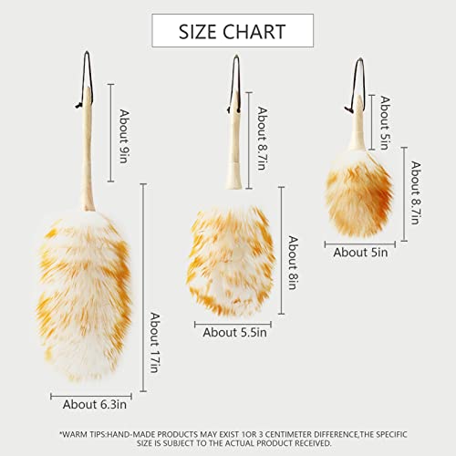iHUFeather Lambswool Duster 14'' Length Solid Wooden Handle Leather Hang Strap for Cleaning Ceiling Fans Window Blinds Computer Furniture Figurines TV Natural Feather Duster,Yellow+White - Image 2