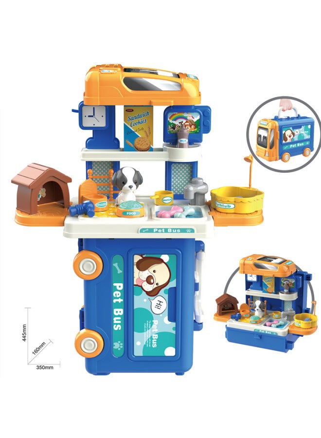 Cross Border Kids Kitchen Tableware Set Tools Screw Dentist Pet 3 In 1 Bus Play Home Suitcase Toy-Specifications:8070 Pet Bus - Image 1