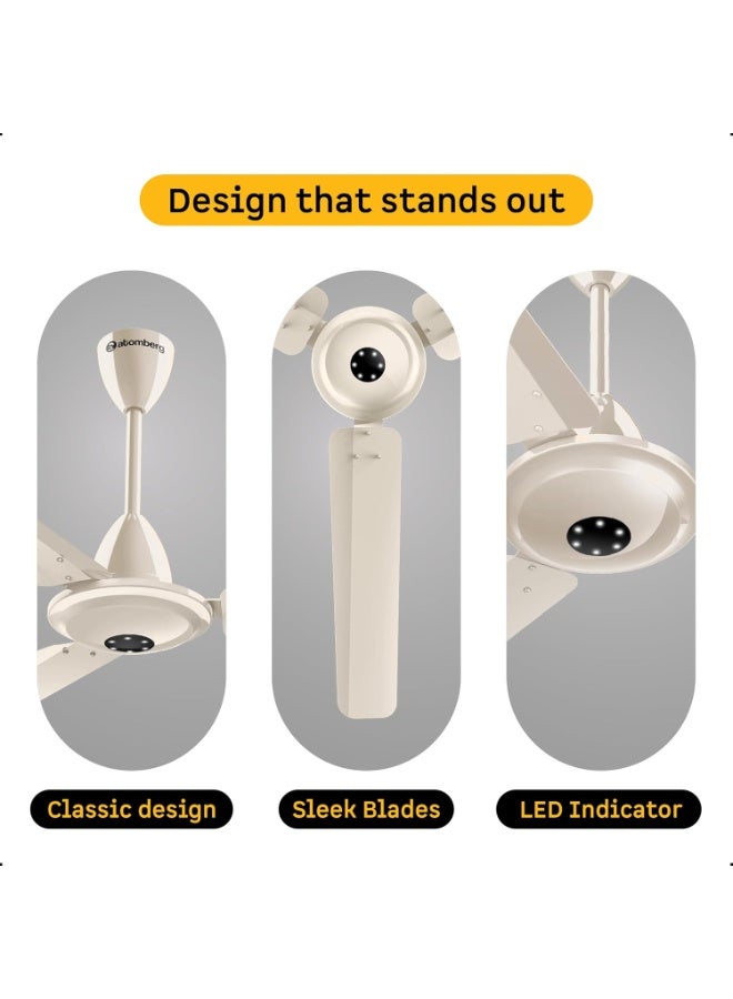 atomberg Efficio Alpha 1200mm India's No.1 BLDC Ceiling Fan with Remote Control | BEE 5 star Rated Energy Efficient Ceiling Fan | High Air Delivery with LED Indicators | 2 Year Warranty| Seasand Ivory - Image 2