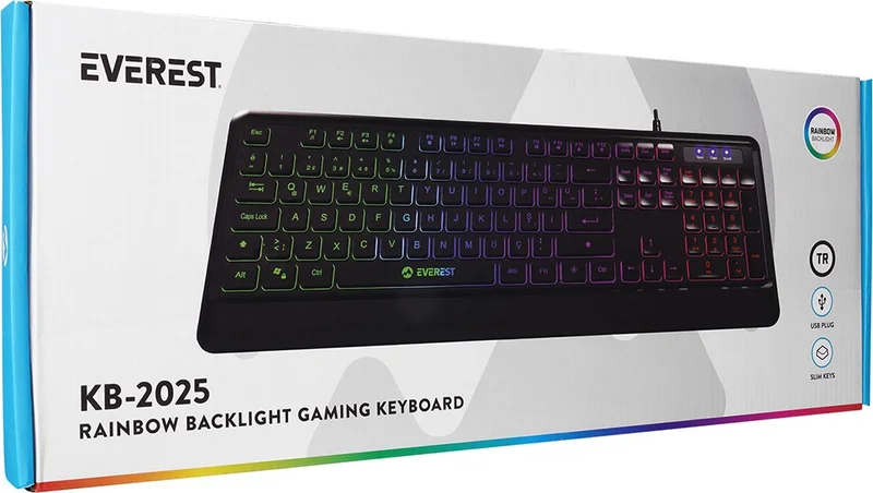 Everest KB-2025 Rtm Rainbow Backlight Membrane Gaming Keyboard Professional Keyboard