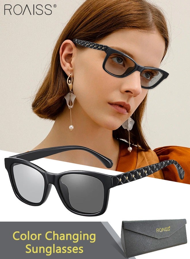 roaiss Square Polarized Sunglasses for Women, UV400 Protection Sun Glasses with Star Decoration, Fashion Sun Shades for Shopping Party Travel with Glasses Case, 53mm - Image 1