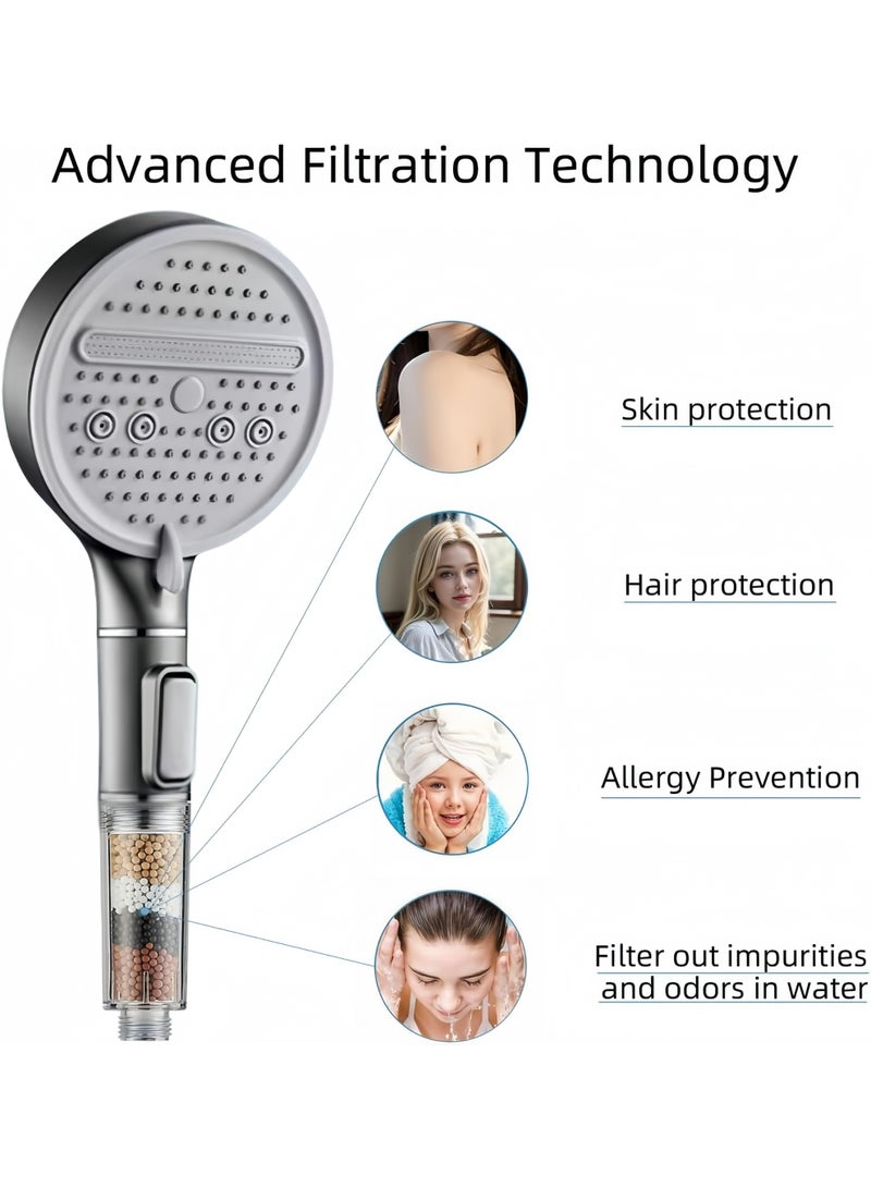 رأس دش محمول مفلتر مع لوحة كبيرة، 3 أوضاع ضغط عالي، فلتر كلور المياه العسيرة للحمام والاستخدام العائلي (رمادي غامق) - Image 2