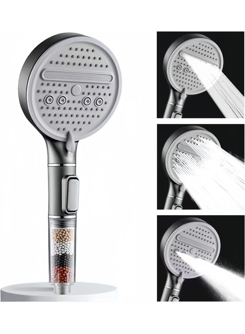 رأس دش محمول مفلتر مع لوحة كبيرة، 3 أوضاع ضغط عالي، فلتر كلور المياه العسيرة للحمام والاستخدام العائلي (رمادي غامق) - Image 1