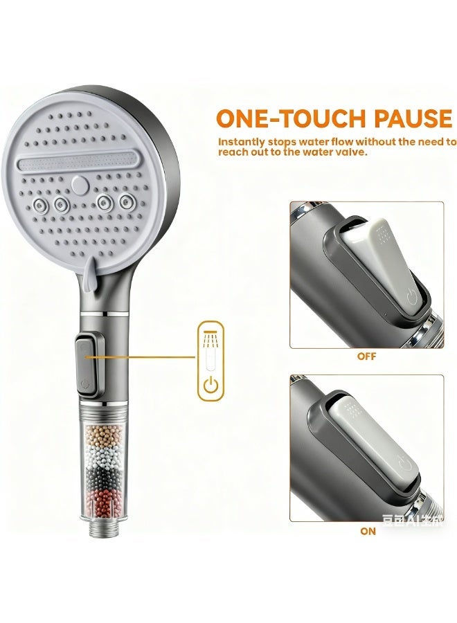 رأس دش محمول مفلتر مع لوحة كبيرة، 3 أوضاع ضغط عالي، فلتر كلور المياه العسيرة للحمام والاستخدام العائلي (رمادي غامق) - Image 3