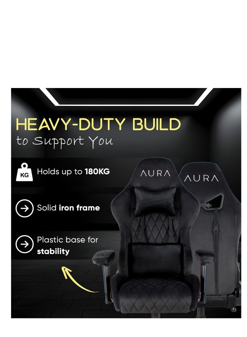 أورا كرسي الألعاب AURA Aria | تصميم مريح، ومساند للذراعين رباعية الأبعاد ودعم لأسفل الظهر في 4 اتجاهات | وظيفة الاستلقاء | كرسي من القماش الرغوي المصبوب بالكامل | مسامي ومريح لجلسات الألعاب الطويلة - Image 5