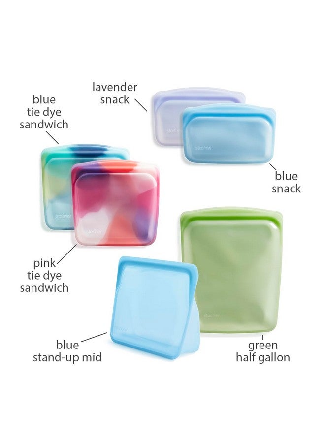 Stasher Premium Silicone Reusable Food Storage Bags, 6-Pack, Tie Dye Multi | Multi-Use Food Storage Bags, Lunch Bag, Travel Containers | BPA Free, Leak-free, Dishwasher-Safe, Eco-friendly - Image 5
