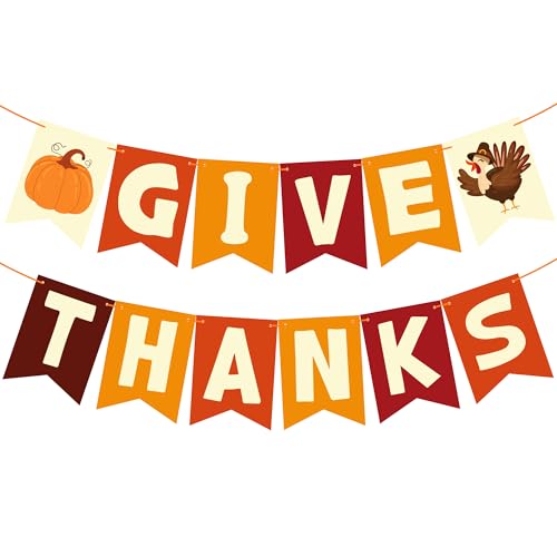 OHOME Thanksgiving Decorations GIVE THANKS Banner Friendsgiving Party Decorations for Indoor Outdoor Outside Thanksgiving Garland for Front Door THANKSGIVING Backdrop Wreath for Window Wall - Image 1