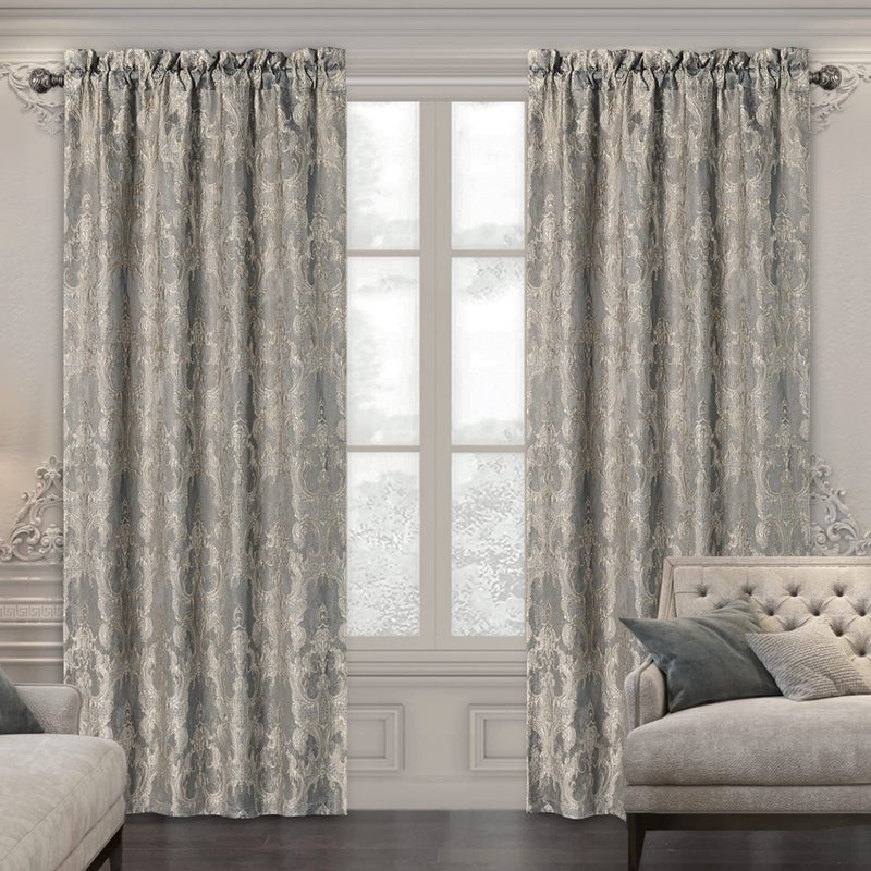 Loom and Mill Luxury Damask Curtains for Bedroom, Lined Thick Chenille Jacquard Blackout Curtains with Tiebacks, Window Curtain for Living Room Party Banquet Decor (2 Panels, 52 x 84 Inch, Grey) - Image 1