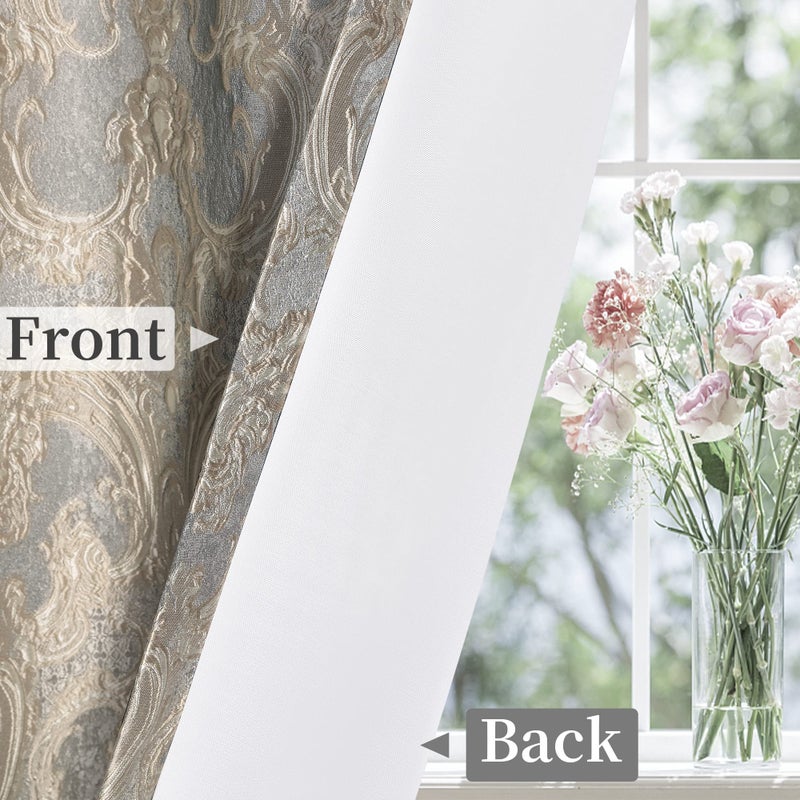 Loom and Mill Luxury Damask Curtains for Bedroom, Lined Thick Chenille Jacquard Blackout Curtains with Tiebacks, Window Curtain for Living Room Party Banquet Decor (2 Panels, 52 x 84 Inch, Grey) - Image 5
