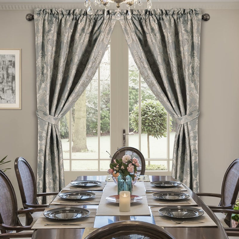 Loom and Mill Luxury Damask Curtains for Bedroom, Lined Thick Chenille Jacquard Blackout Curtains with Tiebacks, Window Curtain for Living Room Party Banquet Decor (2 Panels, 52 x 84 Inch, Grey) - Image 2