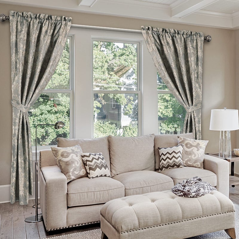 Loom and Mill Luxury Damask Curtains for Bedroom, Lined Thick Chenille Jacquard Blackout Curtains with Tiebacks, Window Curtain for Living Room Party Banquet Decor (2 Panels, 52 x 84 Inch, Grey) - Image 4