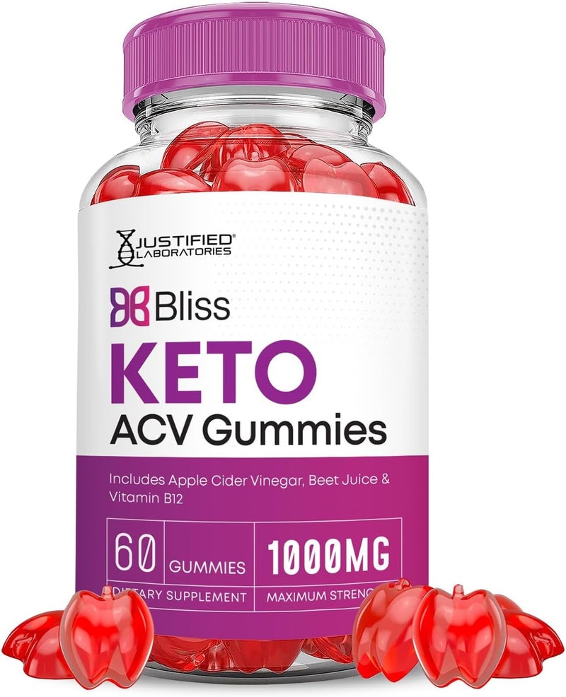 Justified Laboratories Bliss Keto ACV Gummies Advanced Formula 1000MG Bliss Keto Gummies Apple Cider Vinegar Boost Formulated with Pomegranate Beet Juice Powder B12 Vegan Non GMO 60 Gummys - Image 1