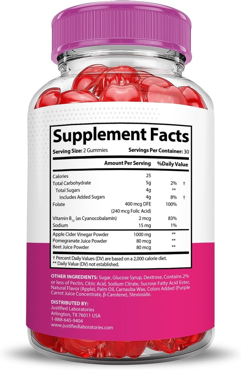 Justified Laboratories Bliss Keto ACV Gummies Advanced Formula 1000MG Bliss Keto Gummies Apple Cider Vinegar Boost Formulated with Pomegranate Beet Juice Powder B12 Vegan Non GMO 60 Gummys - Image 2