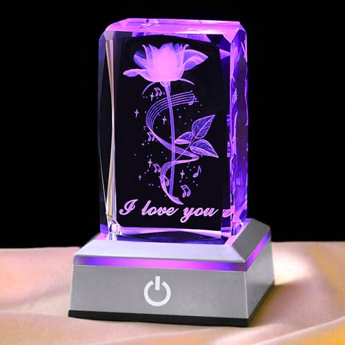 hochance 3D Musicrose Crystal Night Light, Perfect Mothers Day Gifts for Wife Her Mom from Daughter Husband Son，Mother's Day Ideas Unique Anniversary Birthday Decolamp Presents - Image 1