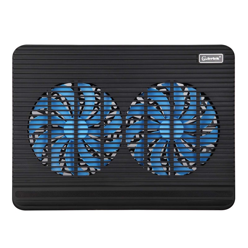 Coolertek Laptop Cooling Pad, Coolertek USB Powered Laptop Cooler, 2 Blue Silent Big Fans, Height Adjustable Non-Slip Laptop Stand with Dual USB 2.0 Ports, Fits 11-17 Inch Notebook - Black (N2) - Image 2