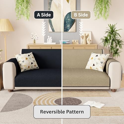 Lukzer 5 Seater Quilted Reversible Sofa Mat with Storage Side Pocket - Stipple Navy Blue | 3+1+1 Seater 350 GSM Polyester Blend Full Coverage with Arms | Machine Washable Sofa Runner (SC-210-05) - Image 5