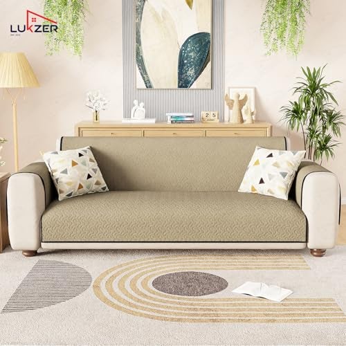 Lukzer 5 Seater Quilted Reversible Sofa Mat with Storage Side Pocket - Stipple Navy Blue | 3+1+1 Seater 350 GSM Polyester Blend Full Coverage with Arms | Machine Washable Sofa Runner (SC-210-05) - Image 4