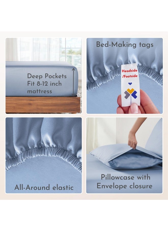 California Design Den - California Design Den Soft 100% Cotton Sheets Twin-XL Size Bed Sheet Sets with Deep Pockets, Extra Long Twin Sheets with Sateen Weave, Cooling Sheets (Blue Hydrangea) - Image 1
