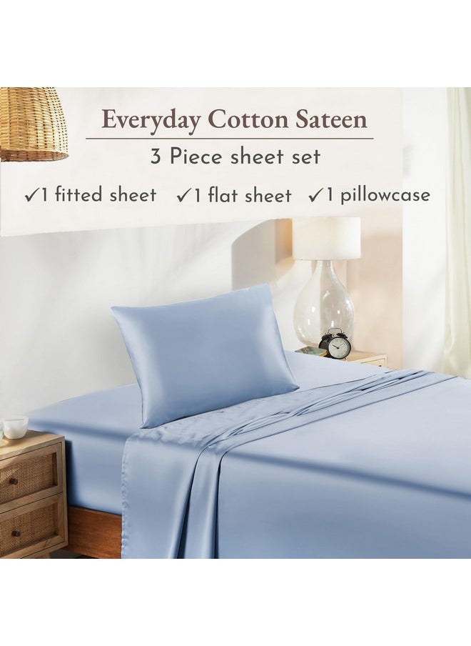 California Design Den - California Design Den Soft 100% Cotton Sheets Twin-XL Size Bed Sheet Sets with Deep Pockets, Extra Long Twin Sheets with Sateen Weave, Cooling Sheets (Blue Hydrangea) - Image 1