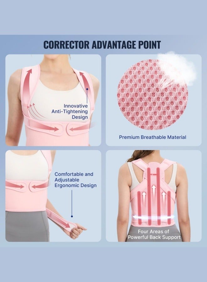 Back Brace Posture Corrector for Women and Men, Shoulder Straightener, Adjustable Full Back Support, Upper and Lower Back Pain Relief - Scoliosis, Hunchback, Hump, Thoracic, Spine Corrector Pink M - Image 4