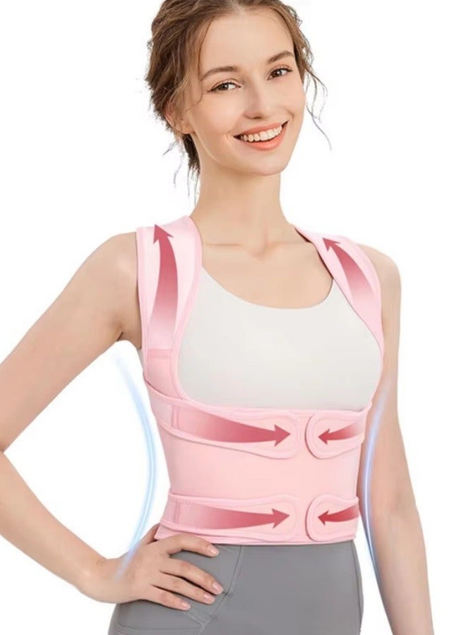 Back Brace Posture Corrector for Women and Men, Shoulder Straightener, Adjustable Full Back Support, Upper and Lower Back Pain Relief - Scoliosis, Hunchback, Hump, Thoracic, Spine Corrector Pink M - Image 5