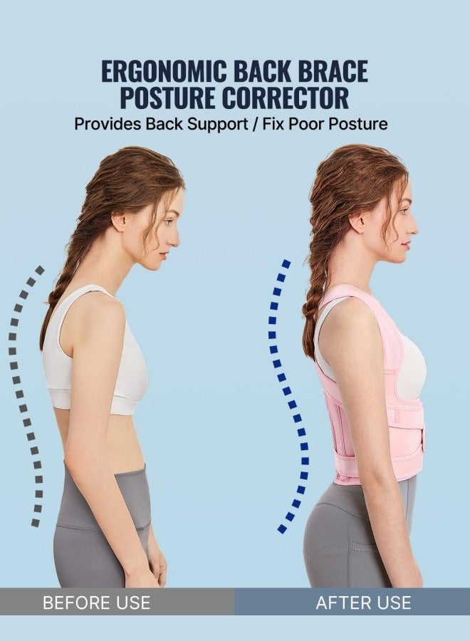 Back Brace Posture Corrector for Women and Men, Shoulder Straightener, Adjustable Full Back Support, Upper and Lower Back Pain Relief - Scoliosis, Hunchback, Hump, Thoracic, Spine Corrector Pink M - Image 3