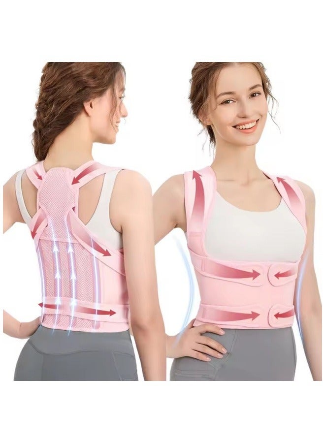 Back Brace Posture Corrector for Women and Men, Shoulder Straightener, Adjustable Full Back Support, Upper and Lower Back Pain Relief - Scoliosis, Hunchback, Hump, Thoracic, Spine Corrector Pink M - Image 1
