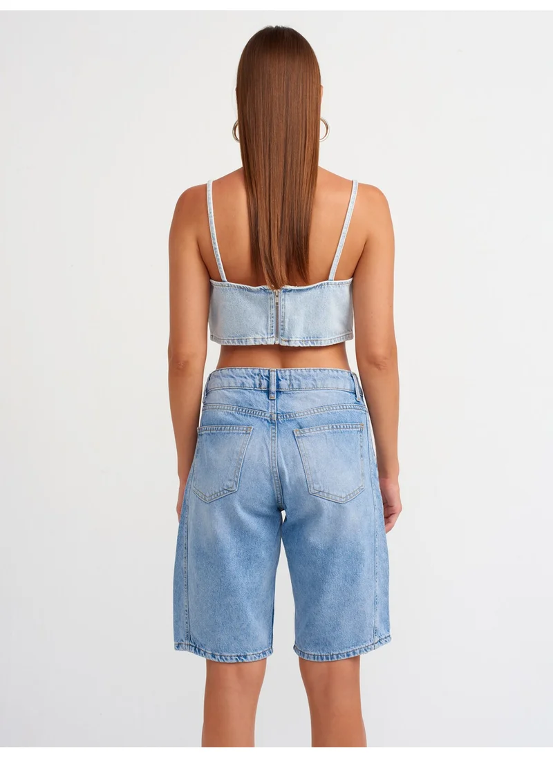 ديلفين 71510 Side Stitched Denim Bermuda-Blue