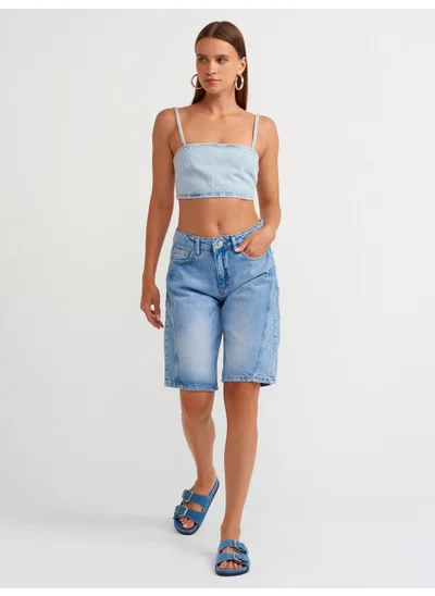 Dilvin 71510 Side Stitched Denim Bermuda-Blue