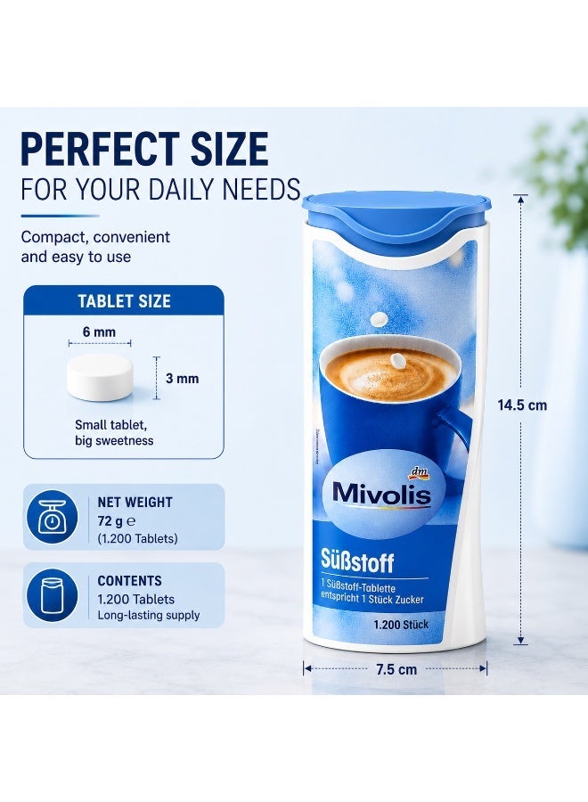 Mivolis Diet Sugar Tablets 1200 Count – German-Made Sweetener – Low Calorie Sugar Substitute – Ideal for Keto, Diabetics & Weight Management – Easy Dispensing – Vegan & Gluten-Free - Image 4