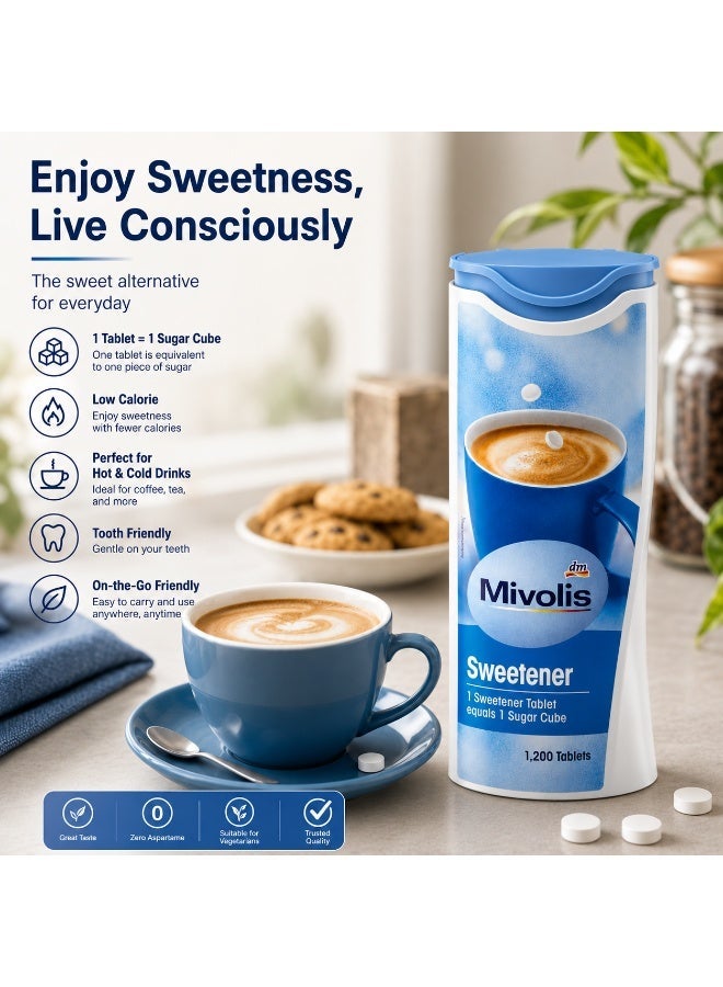 Mivolis Diet Sugar Tablets 1200 Count – German-Made Sweetener – Low Calorie Sugar Substitute – Ideal for Keto, Diabetics & Weight Management – Easy Dispensing – Vegan & Gluten-Free - Image 2