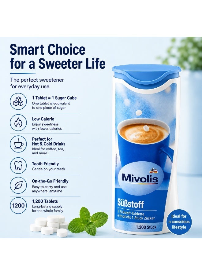 Mivolis Diet Sugar Tablets 1200 Count – German-Made Sweetener – Low Calorie Sugar Substitute – Ideal for Keto, Diabetics & Weight Management – Easy Dispensing – Vegan & Gluten-Free - Image 3