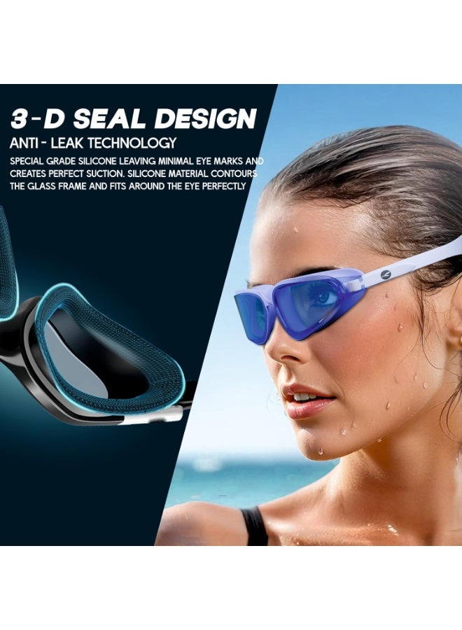 كونيكس نظارات سباحة مقاومة للضباب مع حماية من الأشعة فوق البنفسجية للرجال والنساء | رؤية واسعة مع تقنية مانعة للتسرب | تأتي مع سدادات أذن مرفقة | مثالية للأطفال والبالغين (أزرق) - Image 3