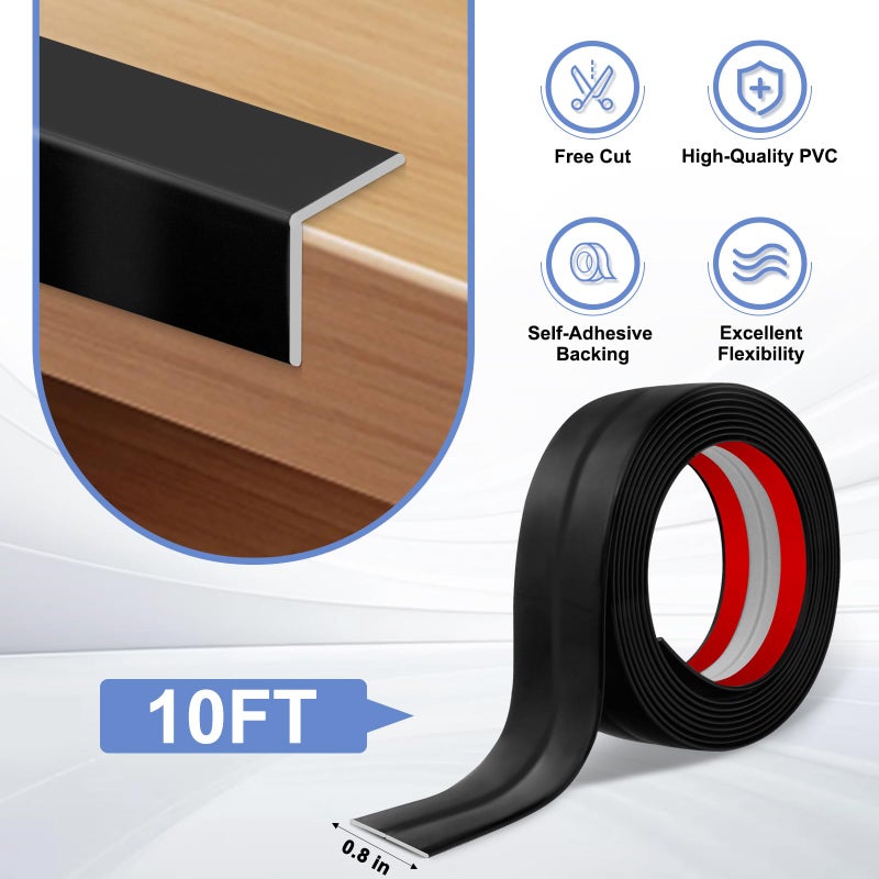 EYAYEN Wall Corner Protector Moulding Trim Peel and Stick Wall Corner Guards Trim Flexible Self Adhesive Edge Protector Moulding, 0.8 in x 10 Ft, Black - Image 2
