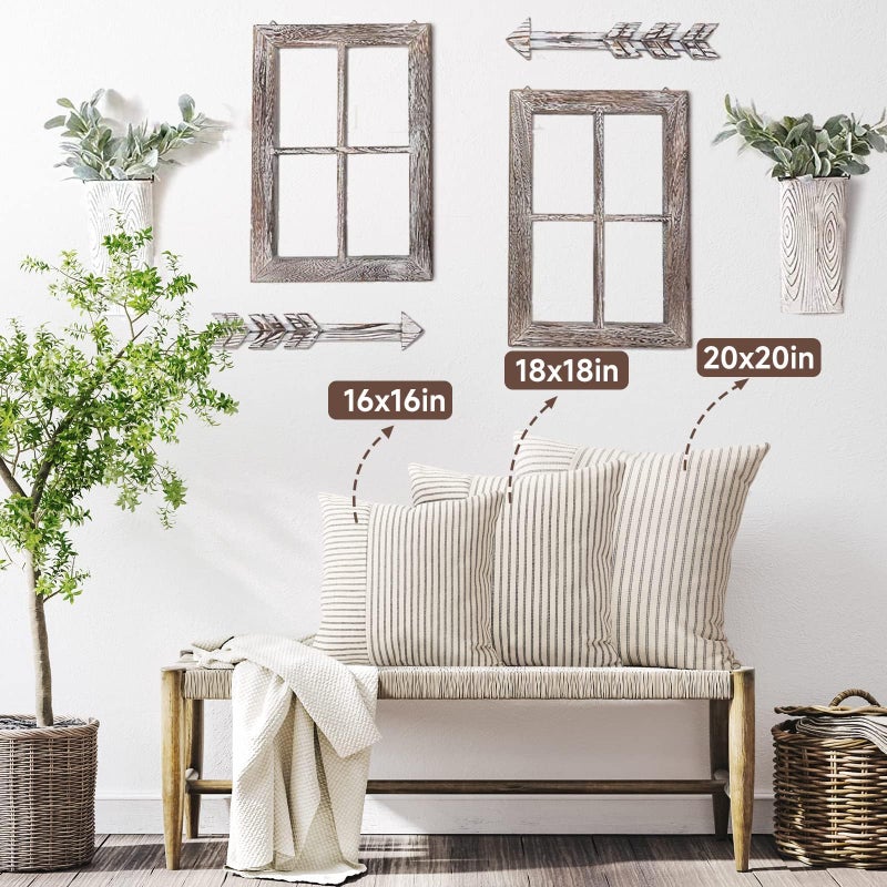 YCOLL Farmhouse Pillow Covers 24x24, Modern Accent Square Throw Pillow Covers Set of 2, Gray and Beige Striped Patchwork Linen Decorative Pillows Cushion Covers for Couch Chair Bedroom Home Decor - Image 4
