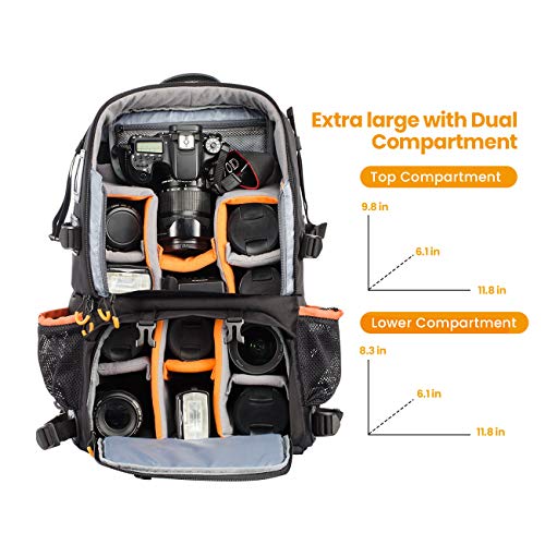 TARION 27L Large Waterproof Camera Backpack - 2 in 1 Professional Camera Bags for Photographers with 15.6" Laptop Compartment & Raincover & Tripod Holder (PB01) - Image 2