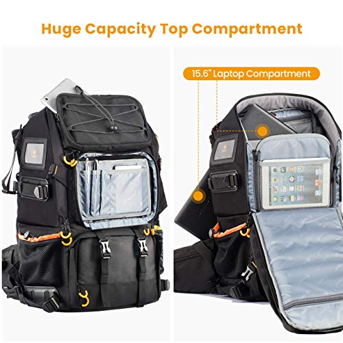 TARION 27L Large Waterproof Camera Backpack - 2 in 1 Professional Camera Bags for Photographers with 15.6" Laptop Compartment & Raincover & Tripod Holder (PB01) - Image 3