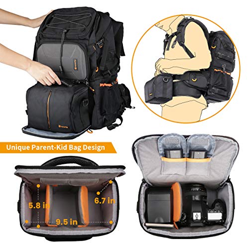 TARION 27L Large Waterproof Camera Backpack - 2 in 1 Professional Camera Bags for Photographers with 15.6" Laptop Compartment & Raincover & Tripod Holder (PB01) - Image 4