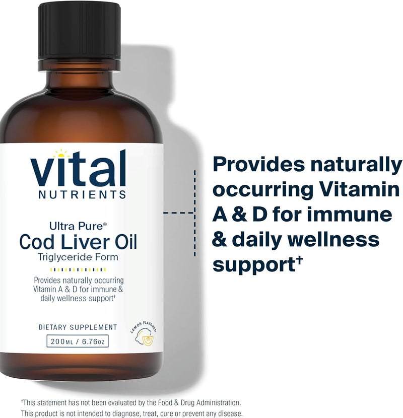 Vital Nutrients Ultra Pure Cod Liver Oil - 200ml Pharmaceutical Grade Norwegian Fish Oil with Vitamins A & D - Image 3