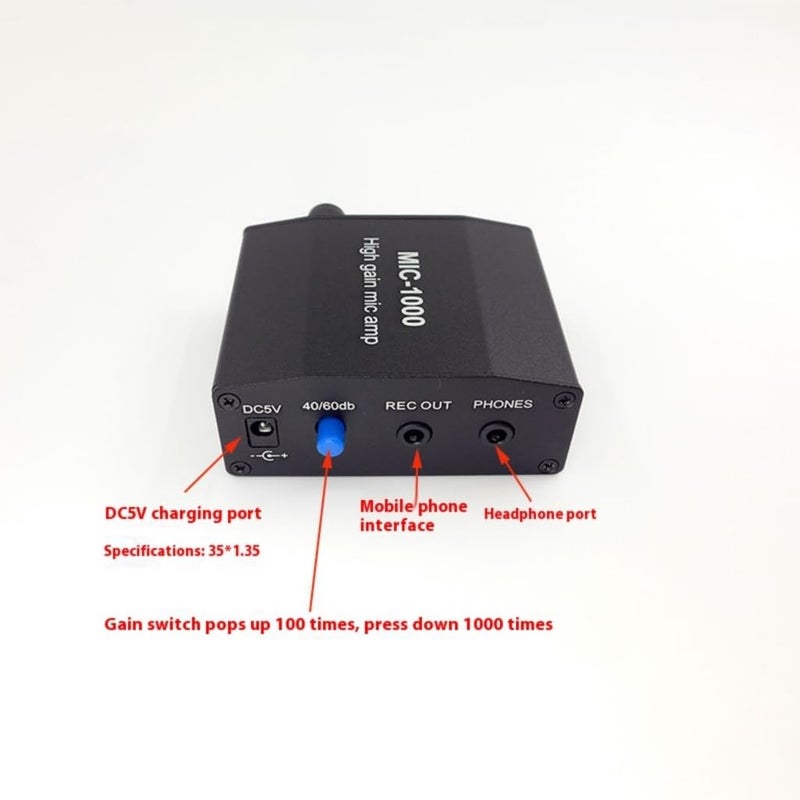 Aluminum Microphone Amplifier 1000x Gain with USB Power Cable - Image 4