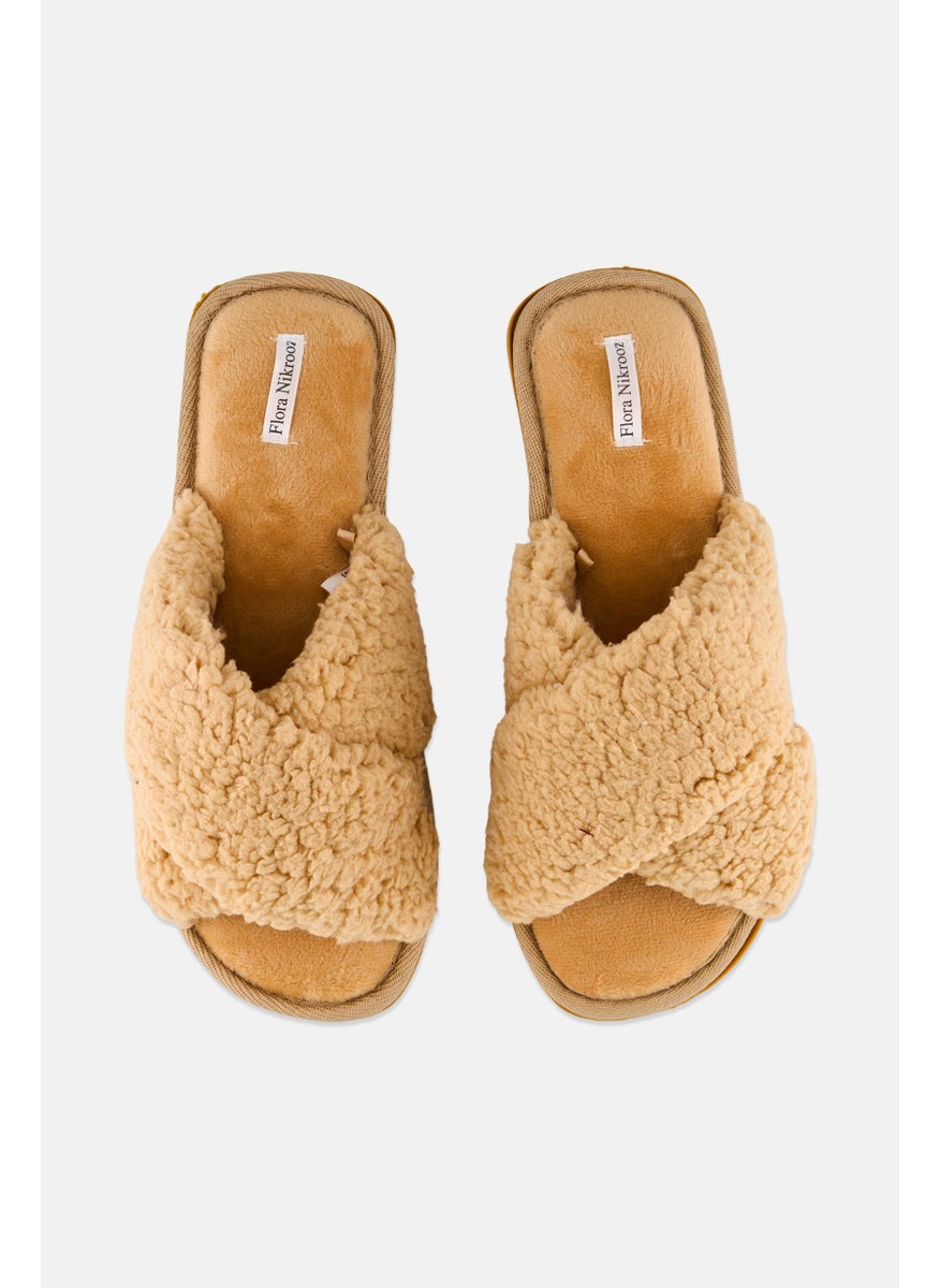 Flora Nikrooz Women Faux Fur Slip On Slippers, Tan  - Image 3
