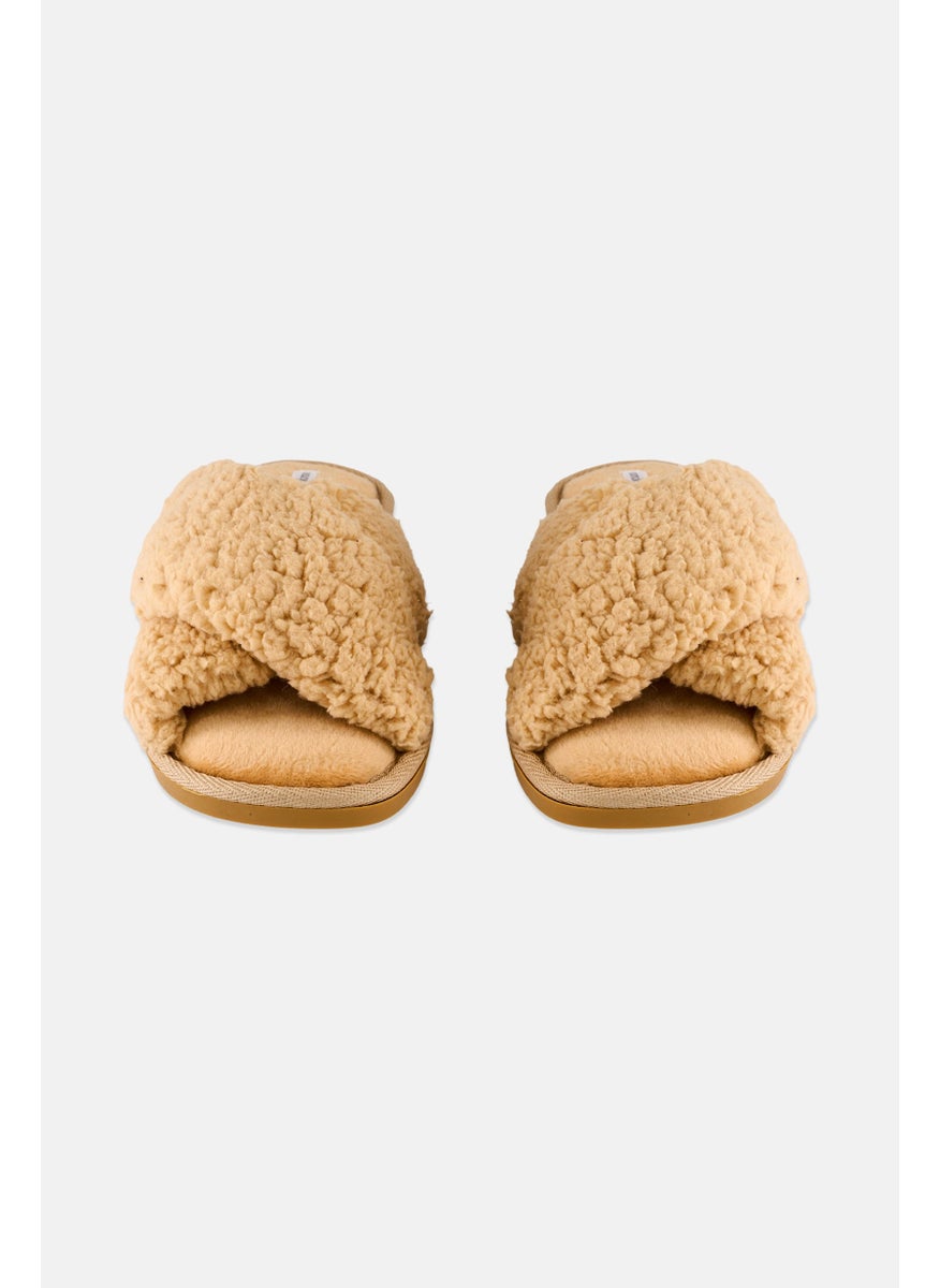 Flora Nikrooz Women Faux Fur Slip On Slippers, Tan  - Image 4