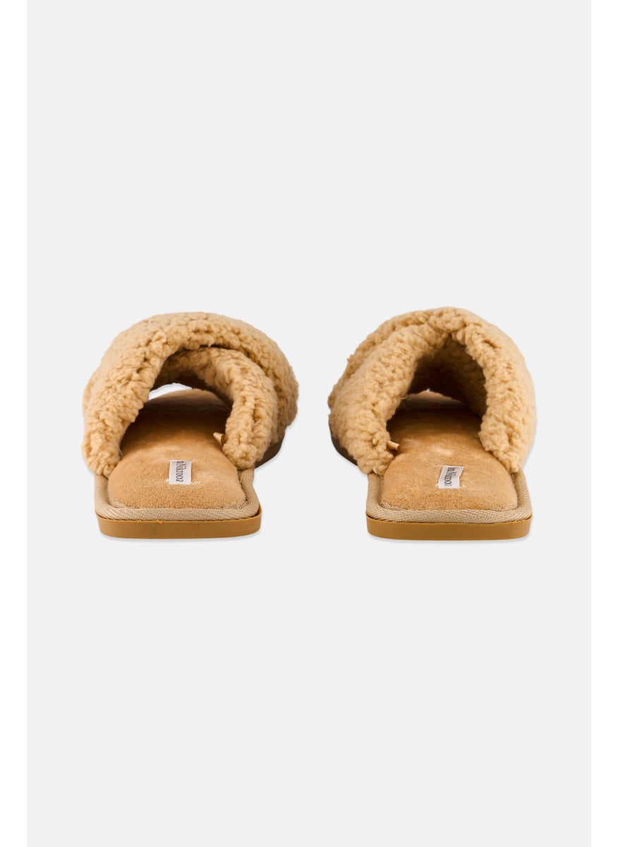 Flora Nikrooz Women Faux Fur Slip On Slippers, Tan  - Image 2