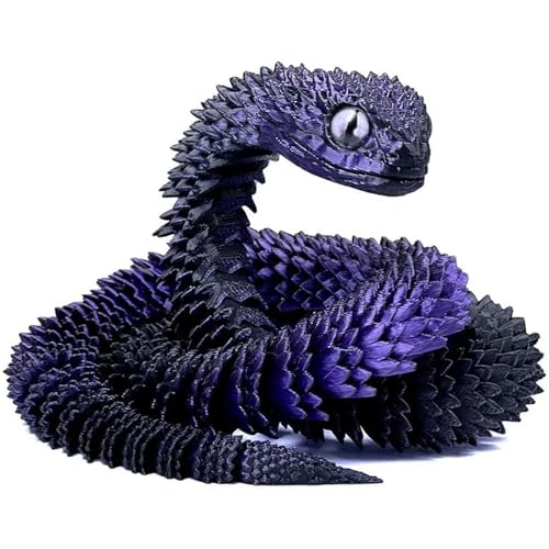 Binvin 3D Printed AnimalsSnake Viper3D Printed Snake Toys Articulated Snake 3D Printed Animals Animal Model Ornaments Creative Funny Toy Festival Gift for Frends Black Purple 24Inch - Image 1